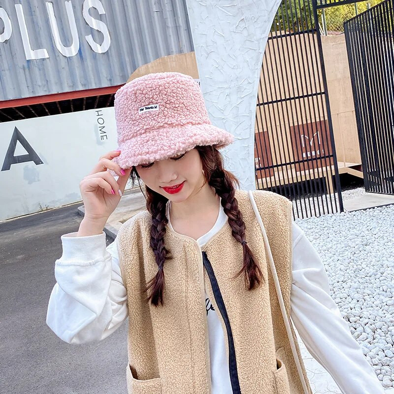 Šešir od janjećeg umjetnog krzna Zimski topli baršunasti šeširi za žene Lady Thicken Bob Panama Outdoor Ribarski šeširi Kape za djevojčice