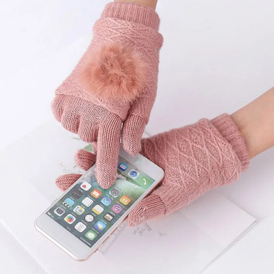 Női utánzat kasmír gyapjú kötött kesztyűk őszi téli vastag meleg érintőképernyős kesztyűk plüss belső ujjú ujjatlan ujjak