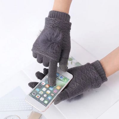 Női utánzat kasmír gyapjú kötött kesztyűk őszi téli vastag meleg érintőképernyős kesztyűk plüss belső ujjú ujjatlan ujjak
