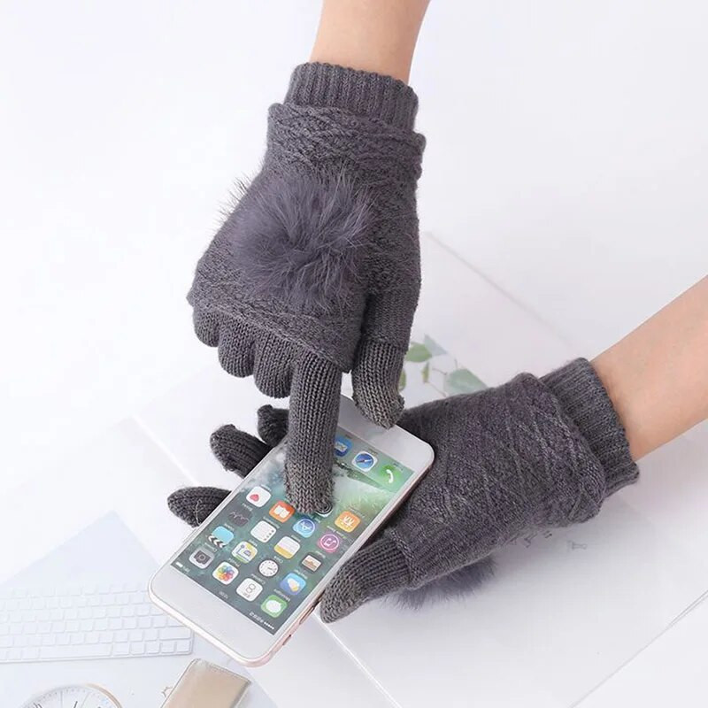 Női utánzat kasmír gyapjú kötött kesztyűk őszi téli vastag meleg érintőképernyős kesztyűk plüss belső ujjú ujjatlan ujjak