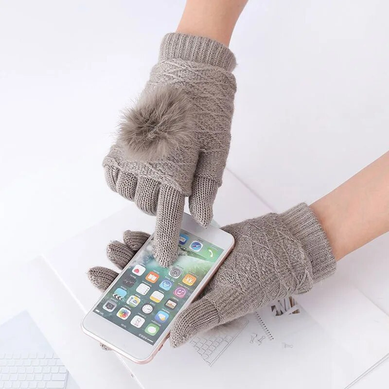 Női utánzat kasmír gyapjú kötött kesztyűk őszi téli vastag meleg érintőképernyős kesztyűk plüss belső ujjú ujjatlan ujjak