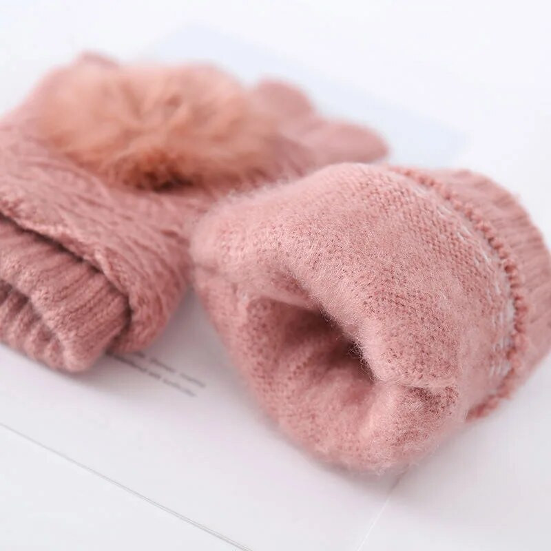 Női utánzat kasmír gyapjú kötött kesztyűk őszi téli vastag meleg érintőképernyős kesztyűk plüss belső ujjú ujjatlan ujjak