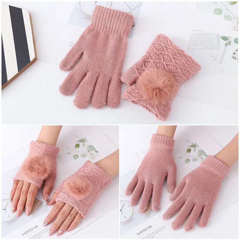 Női utánzat kasmír gyapjú kötött kesztyűk őszi téli vastag meleg érintőképernyős kesztyűk plüss belső ujjú ujjatlan ujjak
