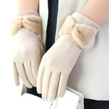 Зимни топли ръкавици за жени Thick Plus Velvet Stretch Touchscreen Bowknot Full Finger Gloves Външни ветроустойчиви термо ръкавици