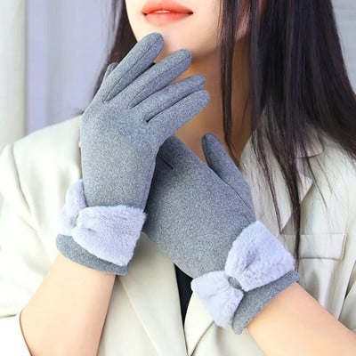 Зимни топли ръкавици за жени Thick Plus Velvet Stretch Touchscreen Bowknot Full Finger Gloves Външни ветроустойчиви термо ръкавици