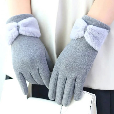Ziemas silti cimdi sievietēm Thick Plus Velvet Stretch Touchscreen Bowknot Full Finger Cimdi āra vēja necaurlaidīgi termiski dūraiņi