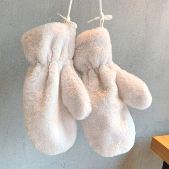 Γυναικεία χειμωνιάτικα ζεστά γάντια ψεύτικη γούνα μονόχρωμα βελούδινα μαλακά γάντια με πλήρη δάχτυλα Γάντια εξωτερικού χώρου για κορίτσια μάλλινα πλεκτά γάντια χωρίς δάχτυλα Δώρα