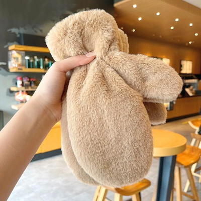 Ženske zimske tople rukavice od umjetnog krzna jednobojne plišane mekane rukavice s punim prstima na otvorenom Djevojke pletene vunene rukavice bez prstiju Pokloni