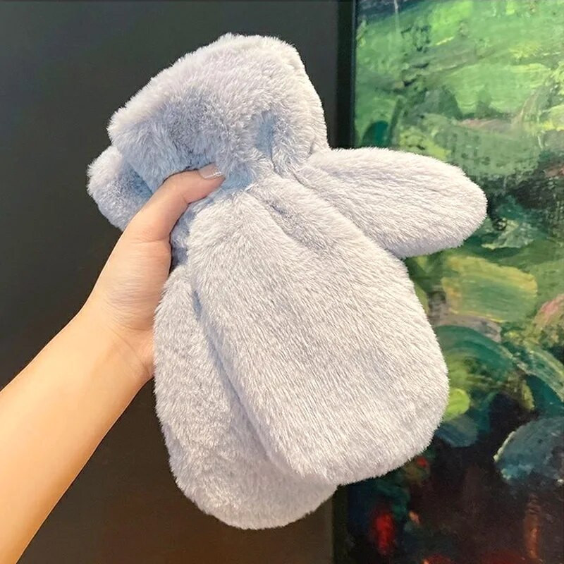 Ženske zimske tople rukavice od umjetnog krzna jednobojne plišane mekane rukavice s punim prstima na otvorenom Djevojke pletene vunene rukavice bez prstiju Pokloni