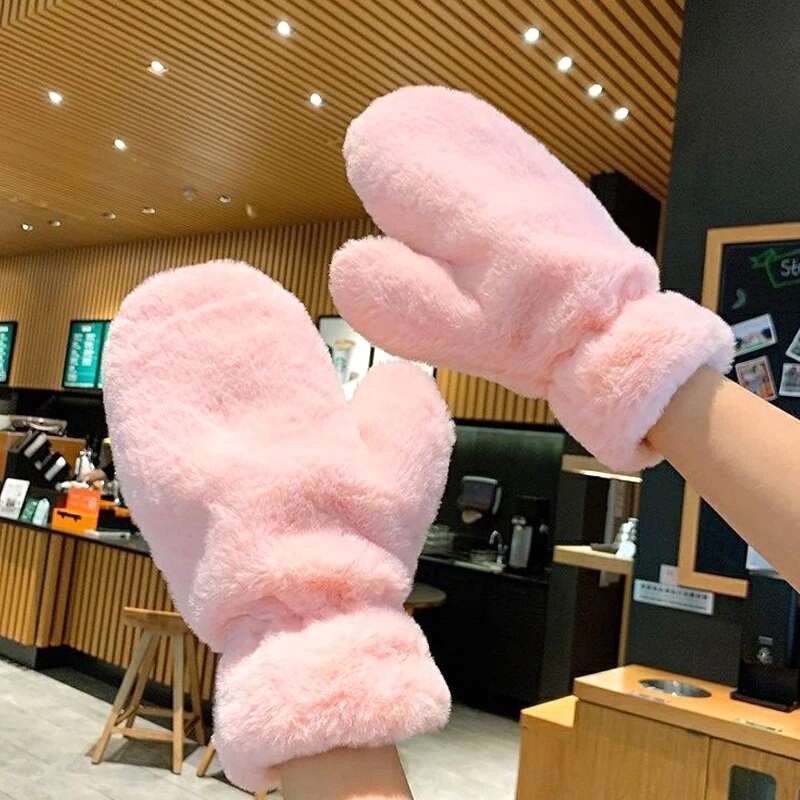 Ženske zimske tople rukavice od umjetnog krzna jednobojne plišane mekane rukavice s punim prstima na otvorenom Djevojke pletene vunene rukavice bez prstiju Pokloni