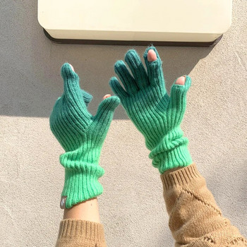 1 чифт градиентни креативни открити пръсти със сензорен екран плетени ръкавици за жени, мъже, зима, колоездене на открито, удебелени топли ръкавици