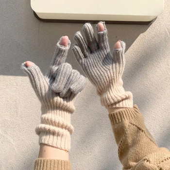 1 ζευγάρι Πλεκτά γάντια με οθόνη αφής με εκτεθειμένο δάχτυλο Creative Gradient για γυναίκες Άνδρες Χειμερινή ποδηλασία εξωτερικού χώρου Πυκνά ζεστά γάντια