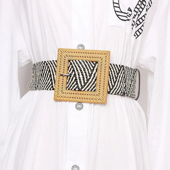 Нов дамски плажен бохемски еластичен колан с квадратна кофа с плетен колан, лятна рокля, дамска корейска модна каишка