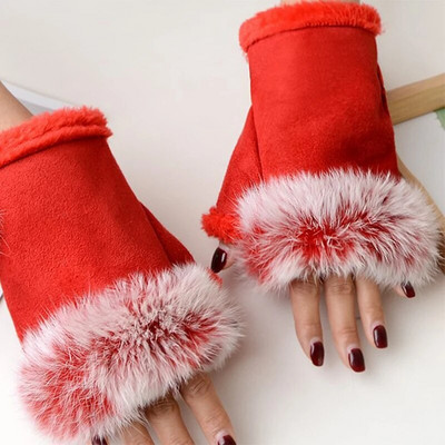 1 par rukavica do pola prstiju Ženske zimske tople rukavice Antilop koža od umjetnog zečjeg krzna Rukavica za zapešće Toplije rukavice bez prstiju Rukavice rukavice
