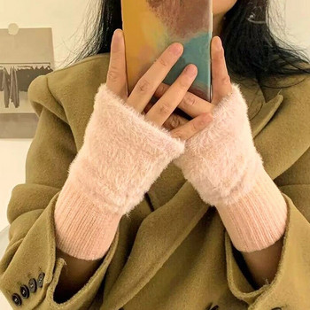 Плюшени вълнени плетени ръкавици с половин пръст за жени Момичета Зимни меки топли ръкавици за ръкавици без пръсти ръкавици със сензорен екран Handschoenen