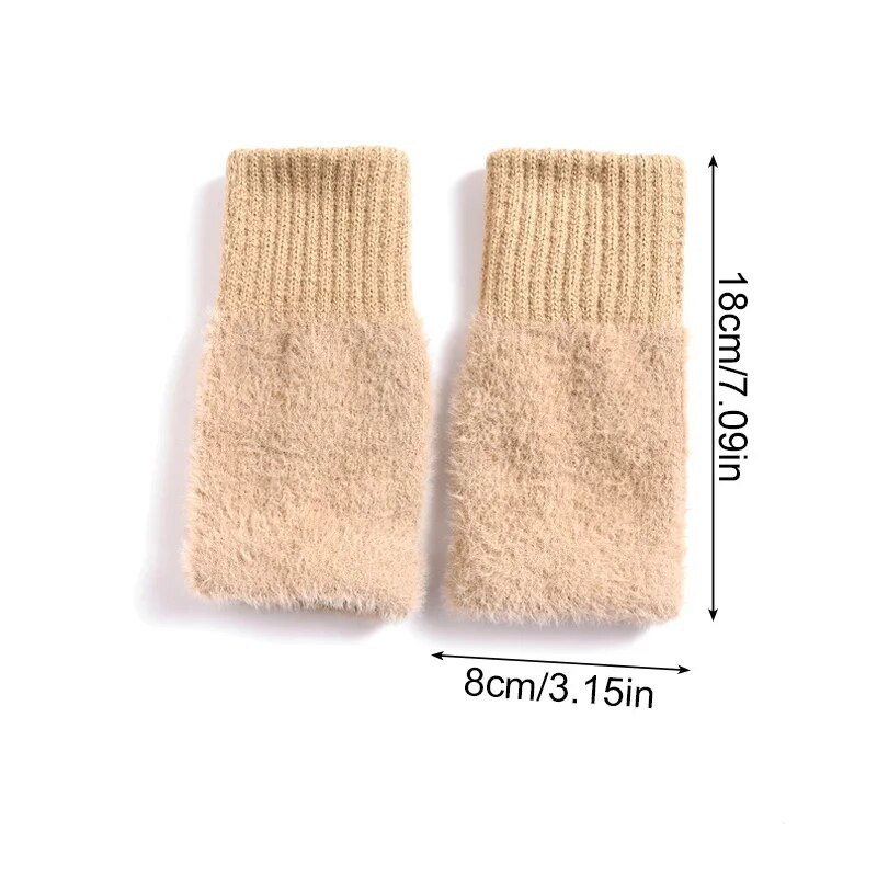 Plīša vilnas adīšanas puspirkstu cimdi sievietēm meitenēm ziemai mīksti, silti roku cimdi bez pirkstiem skārienekrāna dūraiņi Handschoenen