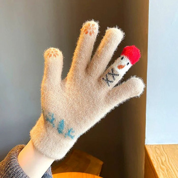 1 чифт сладки ръкавици за пръсти Коледни плетени ръкавици Удебелени топли ръкавици за жени Момичета Колоездене на открито Спортни ръкавици Коледен подарък