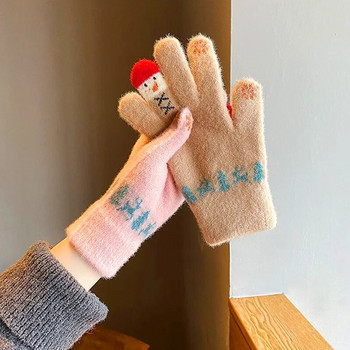 1 ζευγάρι χαριτωμένα δάχτυλα γάντια χριστουγεννιάτικα πλεκτά γάντια χοντρά ζεστά γάντια για γυναίκες κορίτσια Αθλητικά γάντια ποδηλασίας εξωτερικού χώρου Χριστουγεννιάτικο δώρο