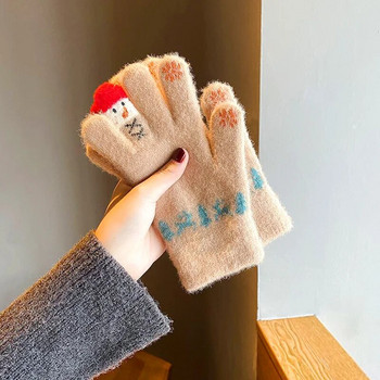 1 чифт сладки ръкавици за пръсти Коледни плетени ръкавици Удебелени топли ръкавици за жени Момичета Колоездене на открито Спортни ръкавици Коледен подарък