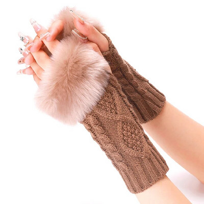 Ženske krznene rukavice s toplim rukavima Jesen Zima Ženske umjetno krzno Mekane Elastične pletene rukavice bez prstiju Ležerni odjevni dodaci