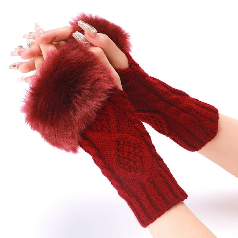 Ženske krznene rukavice s toplim rukavima Jesen Zima Ženske umjetno krzno Mekane Elastične pletene rukavice bez prstiju Ležerni odjevni dodaci