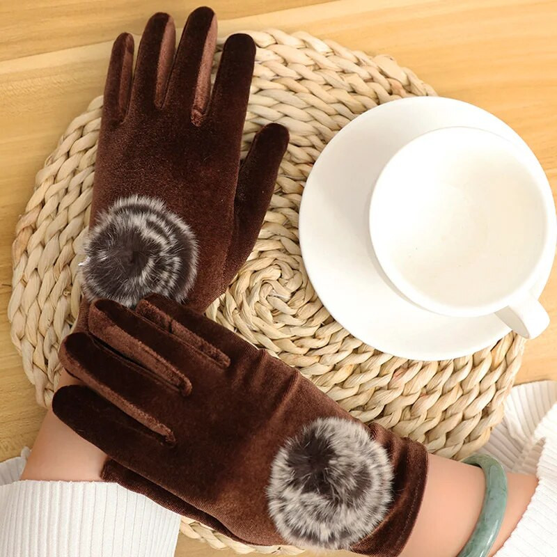 Új téli meleg bársonykesztyű nőknek egyszínű műszőrme teljes ujjú ujjatlan kültéri kerékpáros kesztyűk parti etikett kesztyűk