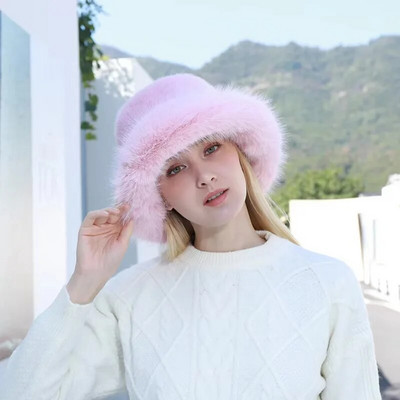 Zimska krznena kapa Ženska podebljana topla kapa ružičasta panama 2023 Udobna i mekana zaštita za uši, plišana kapa za umivaonik, ribička kapa