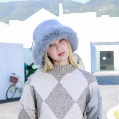 Zimska krznena kapa Ženska podebljana topla kapa ružičasta panama 2023 Udobna i mekana zaštita za uši, plišana kapa za umivaonik, ribička kapa