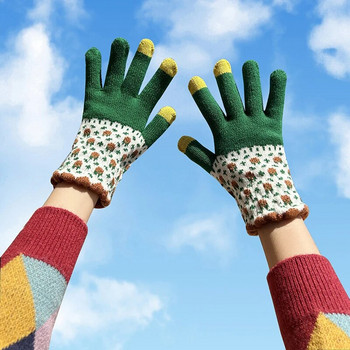 Γυναικεία χειμερινά γάντια μόδας Γλυκά πλεκτά γάντια από κασμίρ με πλήρες δάχτυλο Fleece Γυναικεία γυναικεία οθόνη αφής γάντια ποδηλασίας
