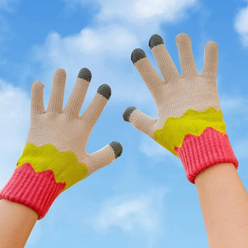 Зимни ръкавици за жени Модни сладки кашмирени плетени ръкавици с пълен пръст Поларени топли удебелени дамски велосипедни ръкавици със сензорен екран