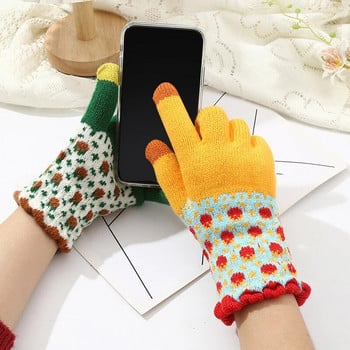 Зимни ръкавици за жени Модни сладки кашмирени плетени ръкавици с пълен пръст Поларени топли удебелени дамски велосипедни ръкавици със сензорен екран
