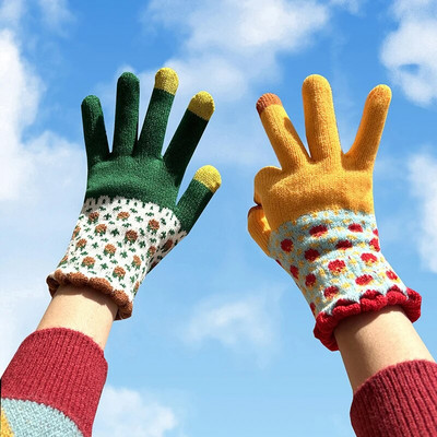 Γυναικεία χειμερινά γάντια μόδας Γλυκά πλεκτά γάντια από κασμίρ με πλήρες δάχτυλο Fleece Γυναικεία γυναικεία οθόνη αφής γάντια ποδηλασίας