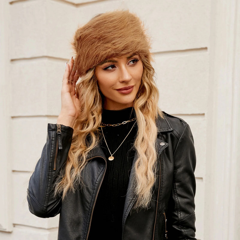 Téli fejpántok sapka nőknek Faux Fox szőrme sapka női kültéri meleg sapka bolyhos kalap hó vödör sapka 2023 divat