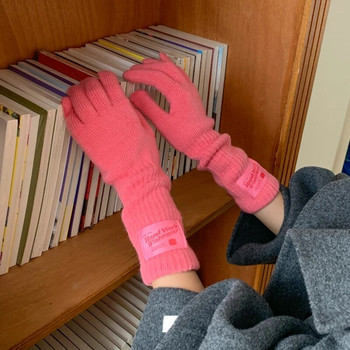 Модни едноцветни плетени ръкавици със сензорен екран Дамски зимни ръкавици Топли ръкавици Едноцветни работни ръкавици Ръкавици с ръкавици за жени