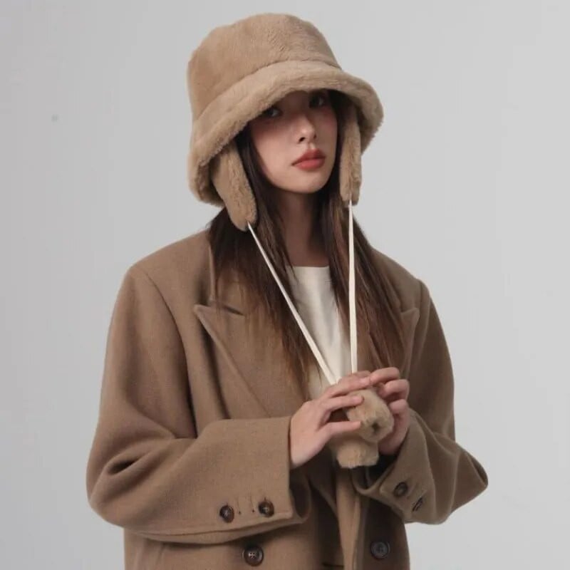 Bomber ziemas siltās kausa cepures sieviešu golfa cepures pārgājienu cepures kažokādas cepures ziemas cepures mucas vāciņš Kokvilnas auduma ausu aizsargvāciņš