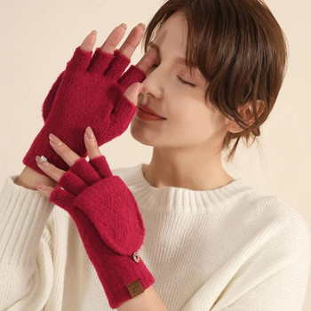 Дамски зимни топли ръкавици Удебелени вълнени ръкавици Плетени флип без пръсти С открити пръсти с дебели ръкавици без пръсти ръкавици