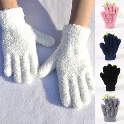 Women Men Fleece Thicken Gloves Winter Keep Warm Plush Furry Full Finger Mittens Soft Elastic Casual Solid Cycling Ski Gloves