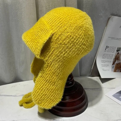 Zimske plišane bombaške kape od umjetnog nerca od flisa Ženske tople mekane jednobojne kape na otvorenom Ženske ruske pletene kape za zaštitu ušiju