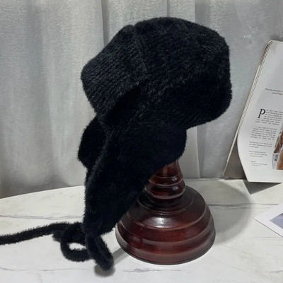 Zimske plišane bombaške kape od umjetnog nerca od flisa Ženske tople mekane jednobojne kape na otvorenom Ženske ruske pletene kape za zaštitu ušiju