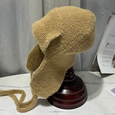 Zimske plišane bombaške kape od umjetnog nerca od flisa Ženske tople mekane jednobojne kape na otvorenom Ženske ruske pletene kape za zaštitu ušiju