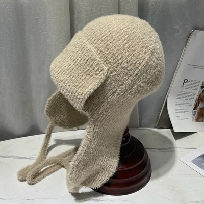 Zimske plišane bombaške kape od umjetnog nerca od flisa Ženske tople mekane jednobojne kape na otvorenom Ženske ruske pletene kape za zaštitu ušiju