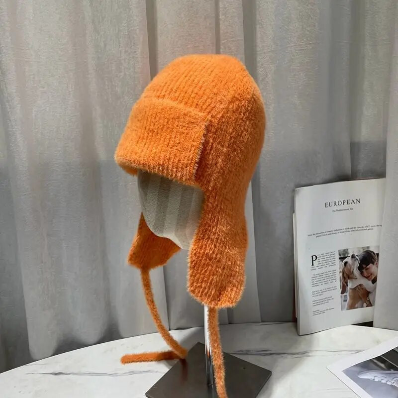 Zimske plišane bombaške kape od umjetnog nerca od flisa Ženske tople mekane jednobojne kape na otvorenom Ženske ruske pletene kape za zaštitu ušiju