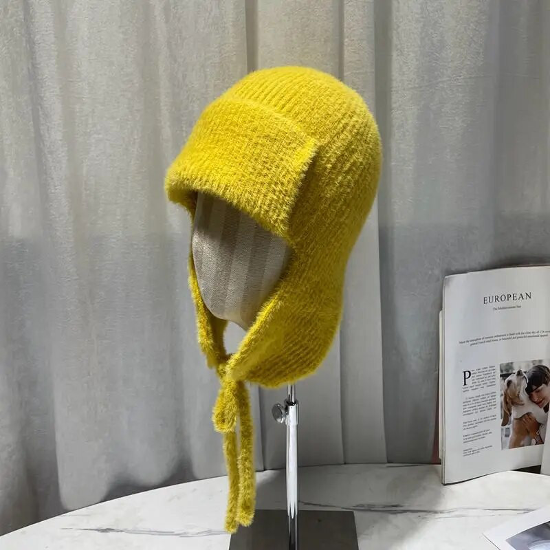 Zimske plišane bombaške kape od umjetnog nerca od flisa Ženske tople mekane jednobojne kape na otvorenom Ženske ruske pletene kape za zaštitu ušiju