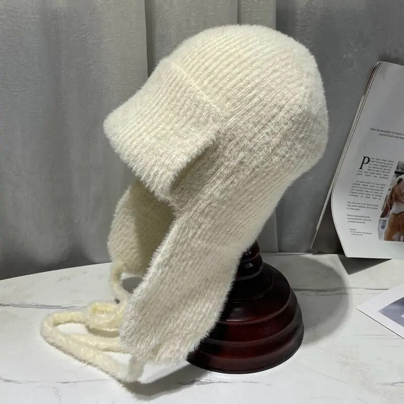 Zimske plišane bombaške kape od umjetnog nerca od flisa Ženske tople mekane jednobojne kape na otvorenom Ženske ruske pletene kape za zaštitu ušiju