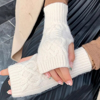 Дамски зимни ръкавици без пръсти Топли меки вълнени плетени ръкавици с ръкавици Елегантни ръкавици на ръката на ръката с половин пръст Еластични къси ръкавици Guantes