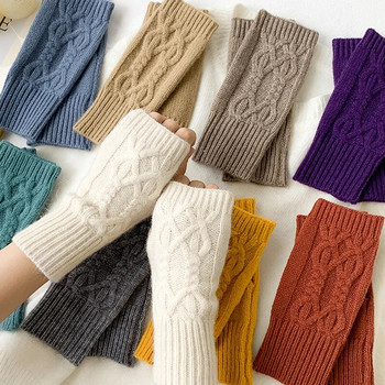 Дамски зимни ръкавици без пръсти Топли меки вълнени плетени ръкавици с ръкавици Елегантни ръкавици на ръката на ръката с половин пръст Еластични къси ръкавици Guantes