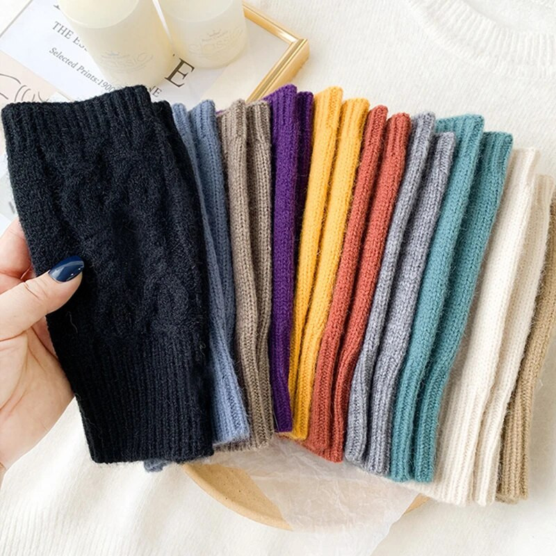 Moteriškos žieminės pirštinės be pirštų šiltos minkštos vilnos megztos kumštinės pirštinės Elegantiškos riešo ranka Ranka Pusė piršto elastingos trumpos pirštinės Guantes