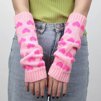 1 чифт дамски ръкавици японски Kawaii Lolita Arm Sleeve Girl Arm Crochet Knitting Gothic Heart Warm Fingerless Warmer Winter Glove