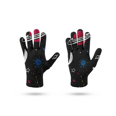 Mados Universe Planet Pattern Žieminės pirštinės Daugiafunkcinės megztos pirštinės su jutikliniu ekranu vyriškos ir moteriškos minkštos šiltos pirštinės