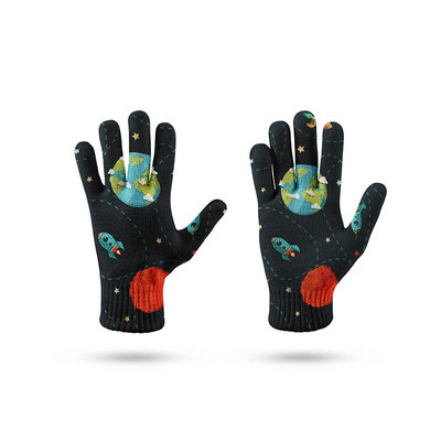 Mados Universe Planet Pattern Žieminės pirštinės Daugiafunkcinės megztos pirštinės su jutikliniu ekranu vyriškos ir moteriškos minkštos šiltos pirštinės